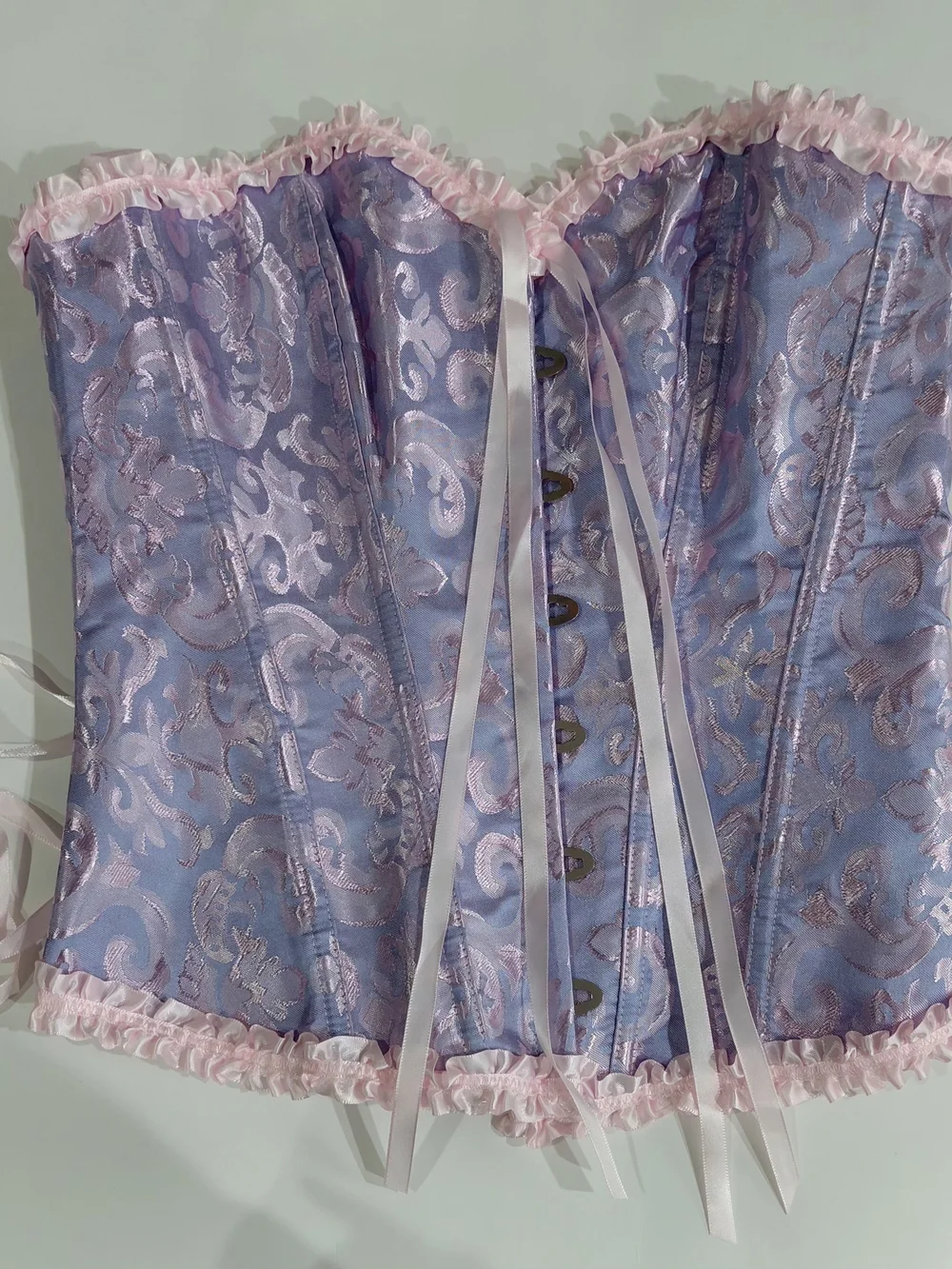 SHEIN Lavender Brocade Corset with Pink Trim